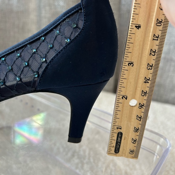 Adrianna Papell navy blue mesh peep toe heels with rhinestones. Size 8W - Picture 11 of 11